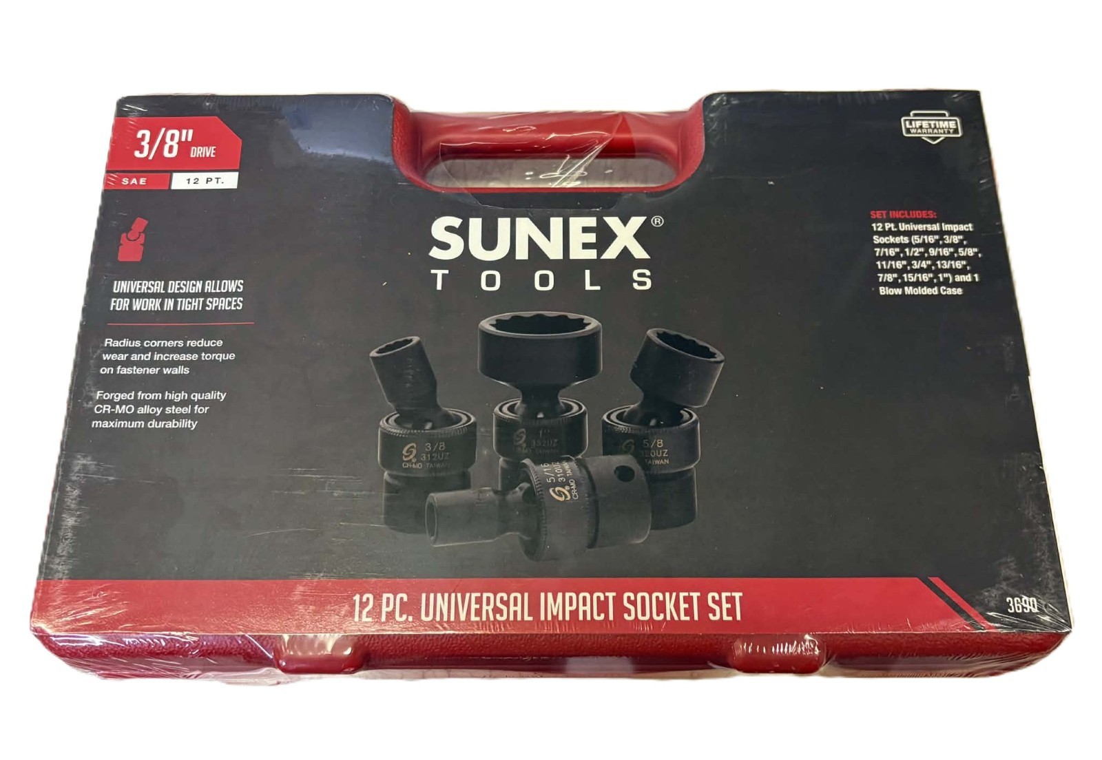 Sunex 12pc 3/8" SAE 12pt Universal Impact Sockets Tools Set Standard 3690