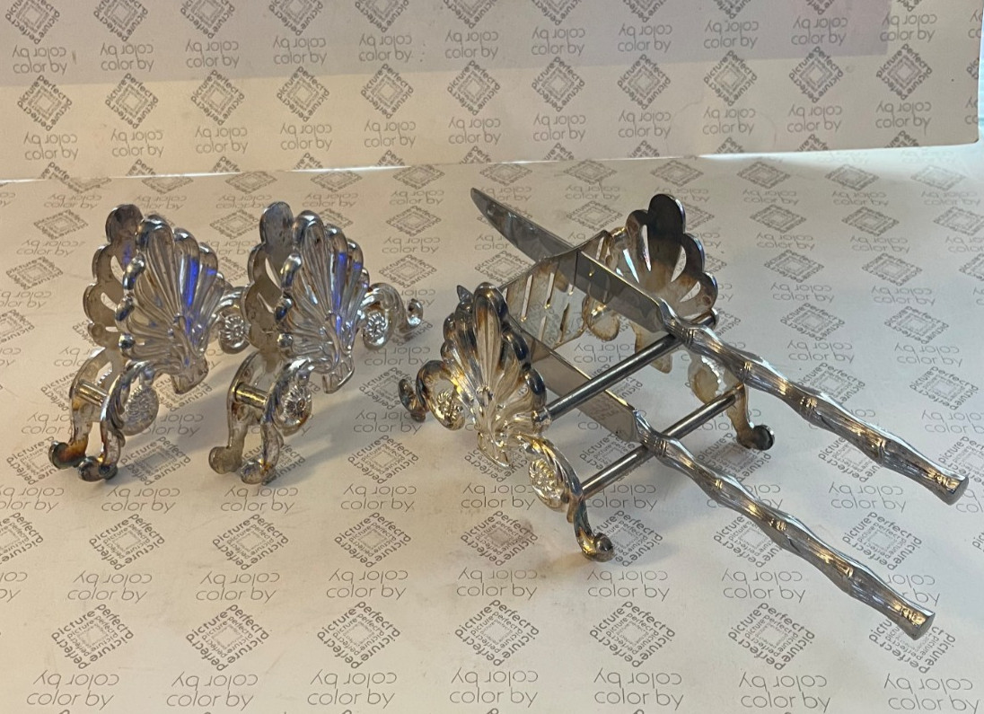Vintage 3 Piece Silver Plated Buffet Caddies Flatware Holders