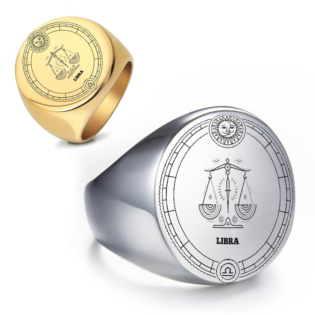 LIBRA Talisman Seal Zodiac Constellation Ring Stainless Steel Libra Star Ring