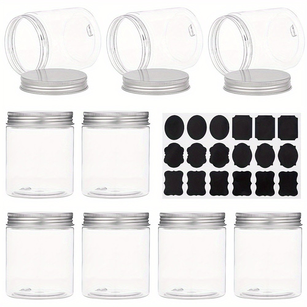 8 pack 250ml Clear PET Plastic Storage Containers Jars with Aluminum Screw Caps