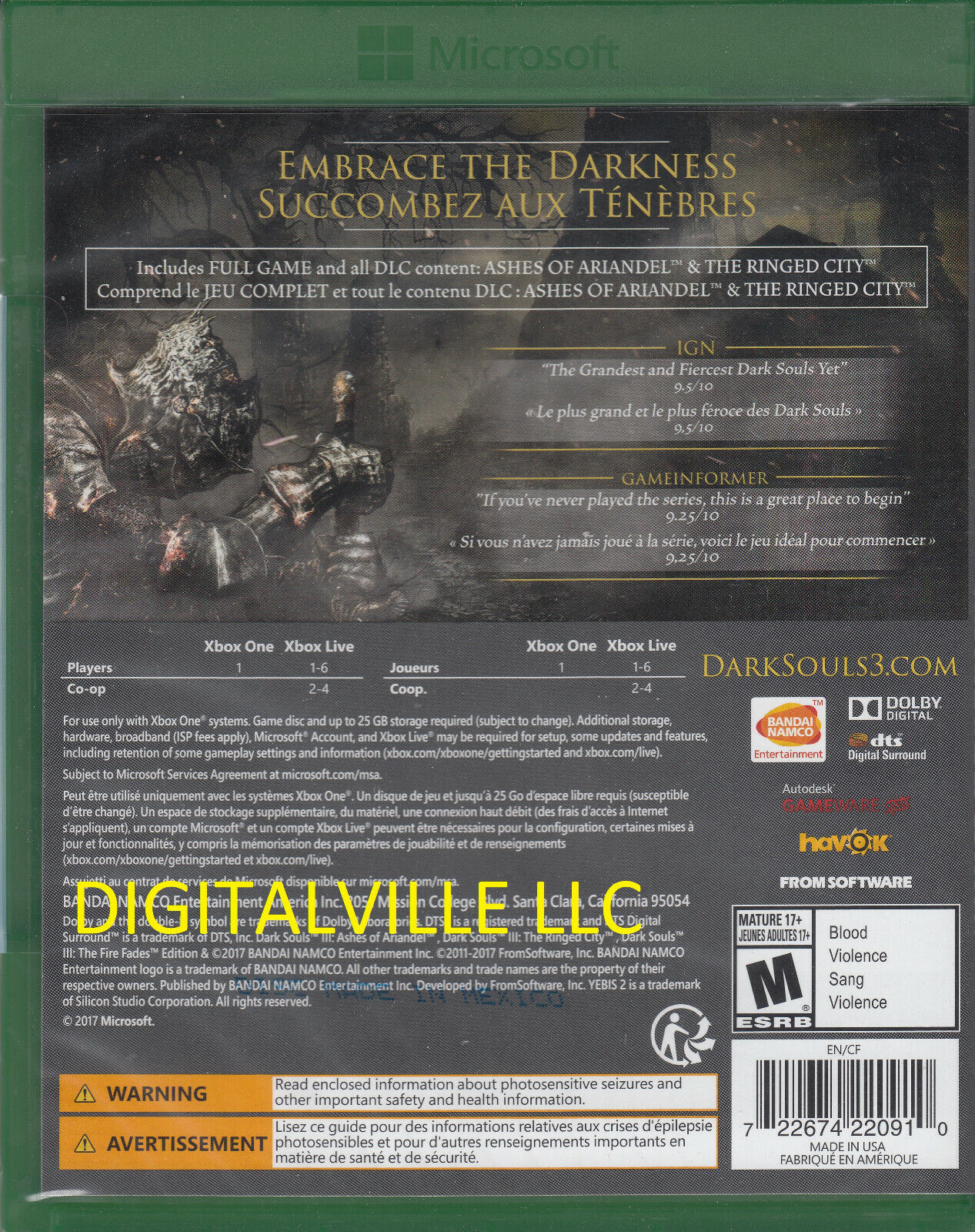 Dark Souls III 3 The Fire Fades Edition Xbox One Complete