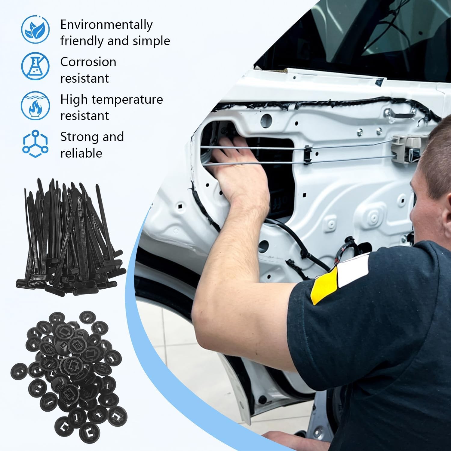 100Pcs Nylon Universal Cable Tie Buckle,Upgrade Multipurpose Heavy Duty Black