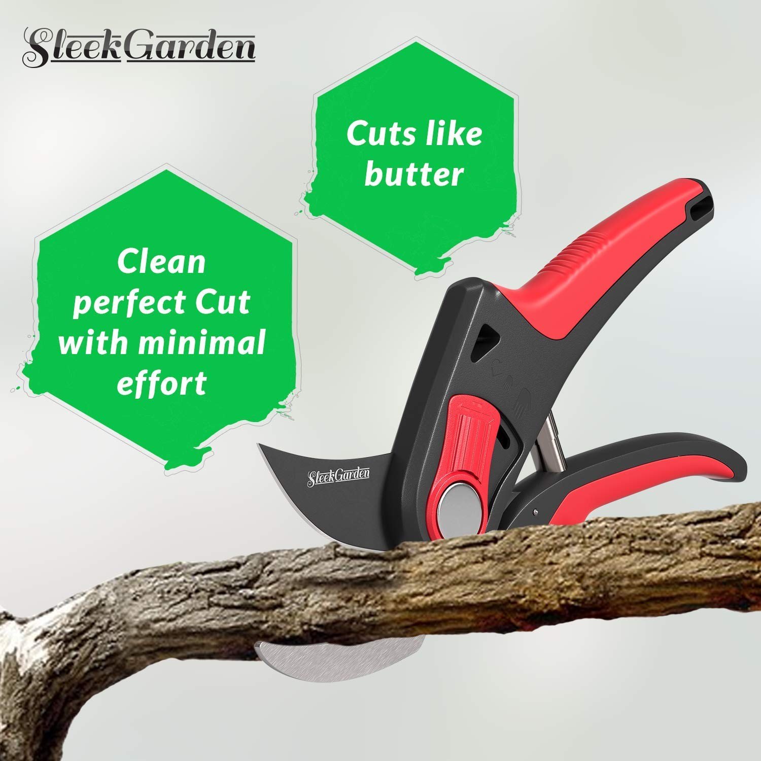 Sleek Garden Hand Pruner Professional Sharp Bypass EZ-Cut Green