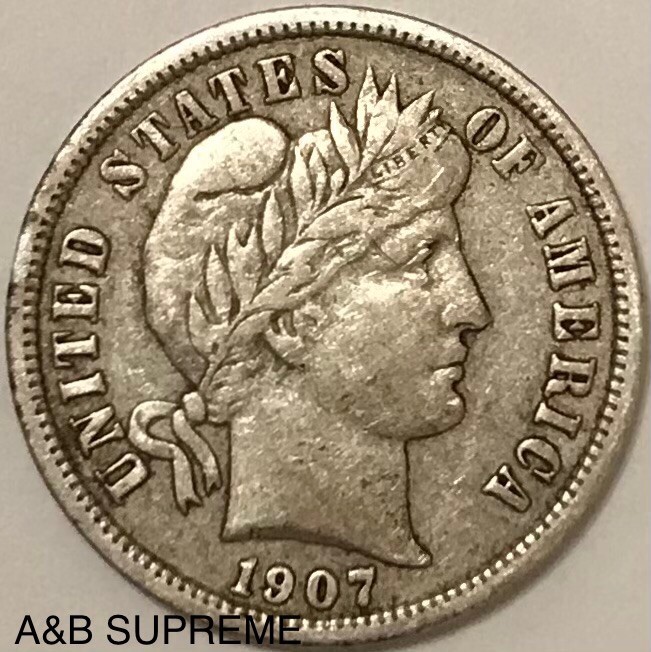 1907 Barber Dime XF-AU Extremely Fine-About Uncirculated 90% Silver