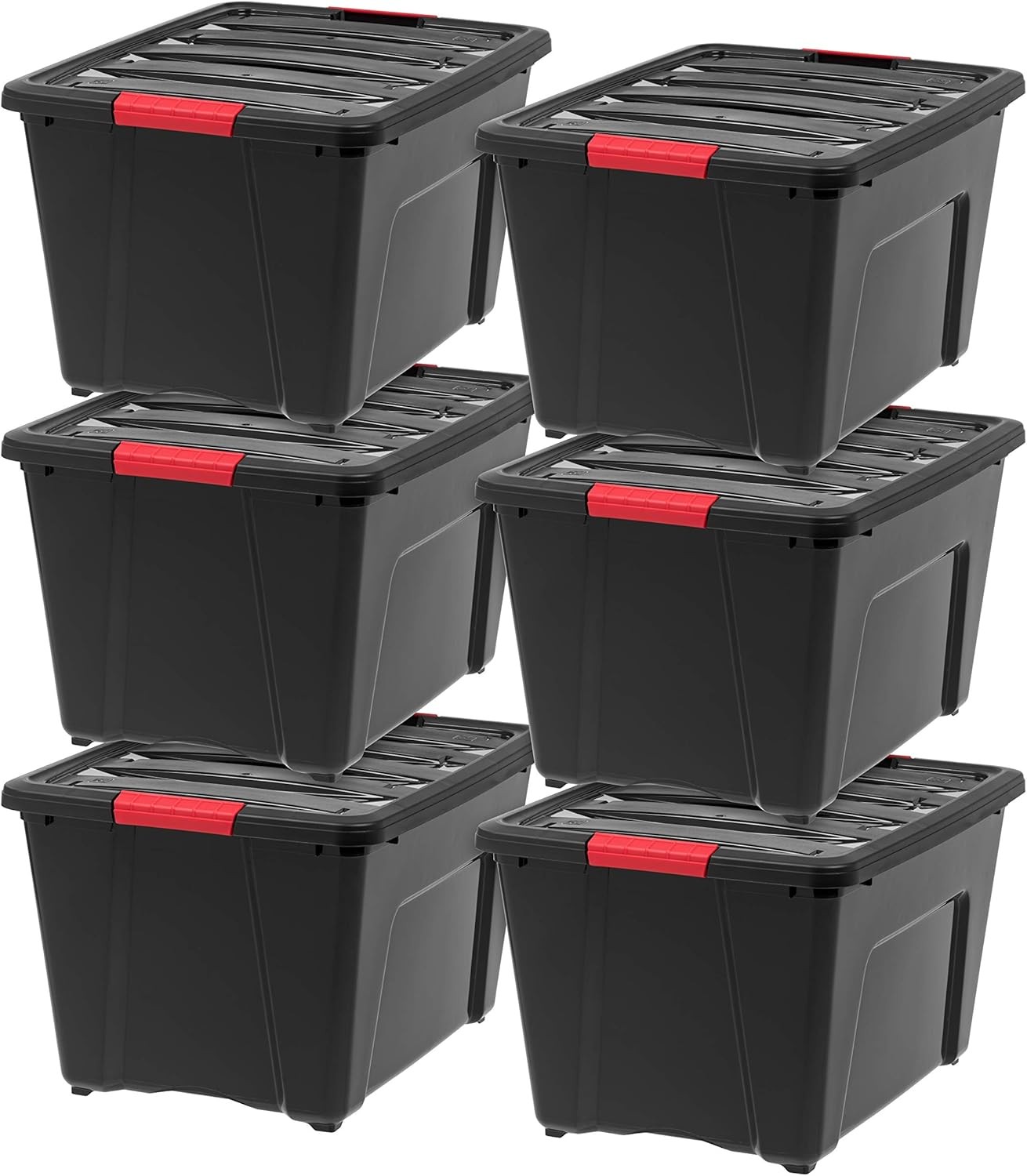 IRIS USA 54-Quart Stackable Plastic Storage Bins with Lids, 6-Pack, Black