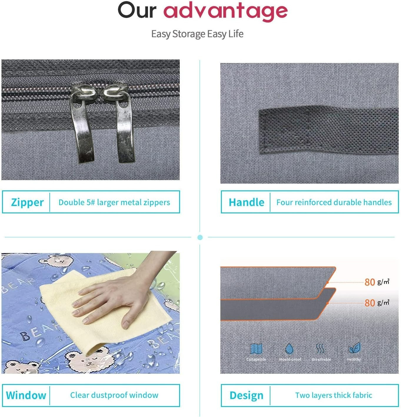 Eco-Friendly Underbed Storage Solutions - Foldable Zippered Bags, 2 Pack