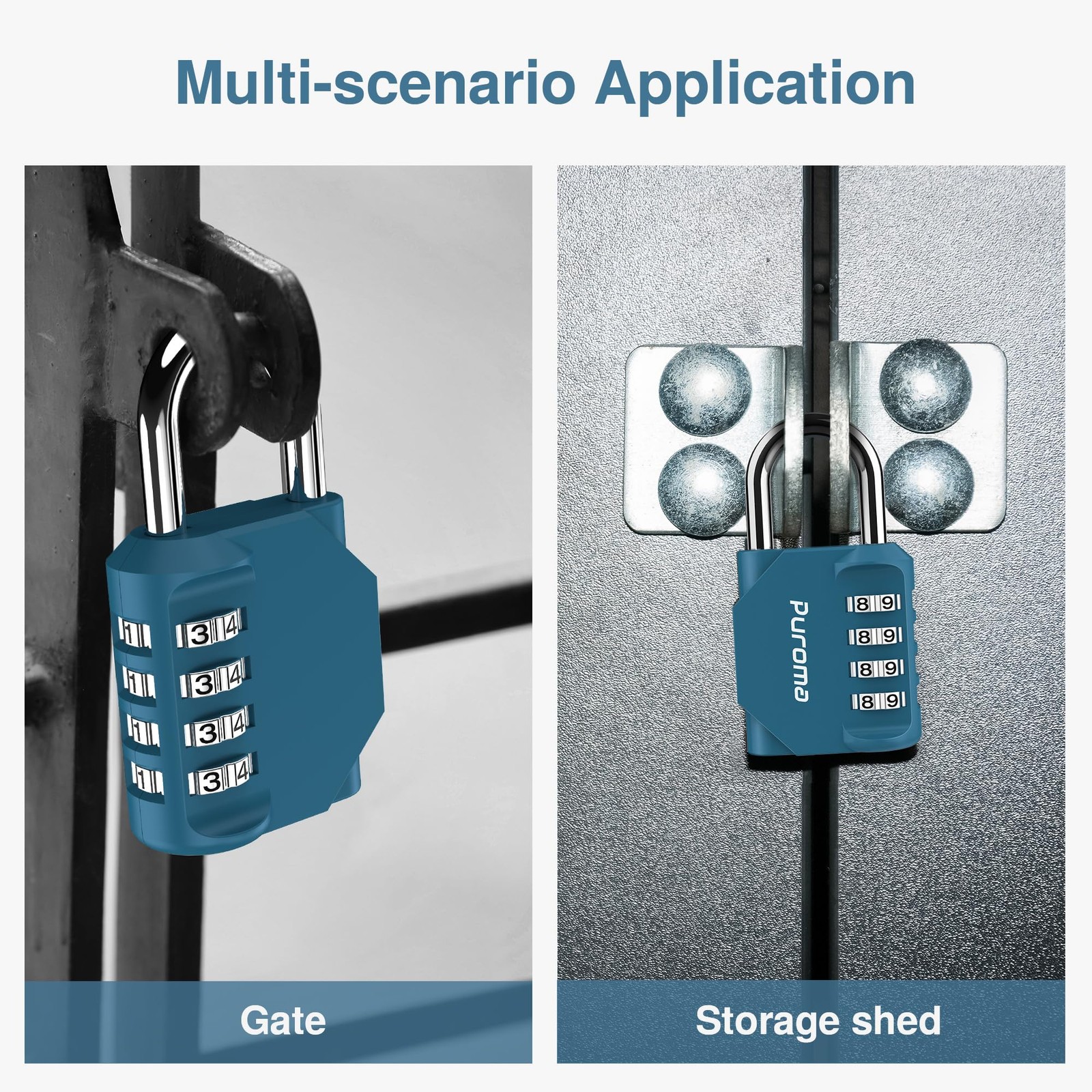 Puroma 2 Pack Combination Lock for Locker 4 Digit Medium, Peacock Blue