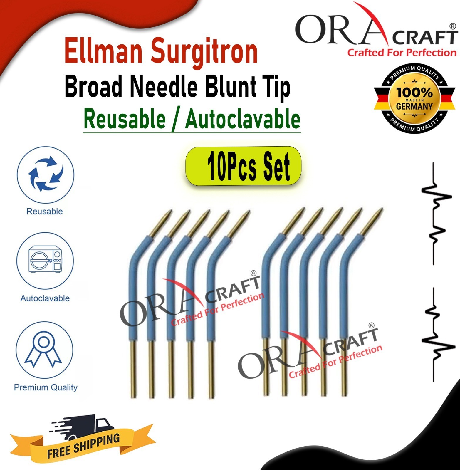 Ellman Surgitron Broad Needle Blunt Tip Reusable / Autoclavable 10Pcs Set