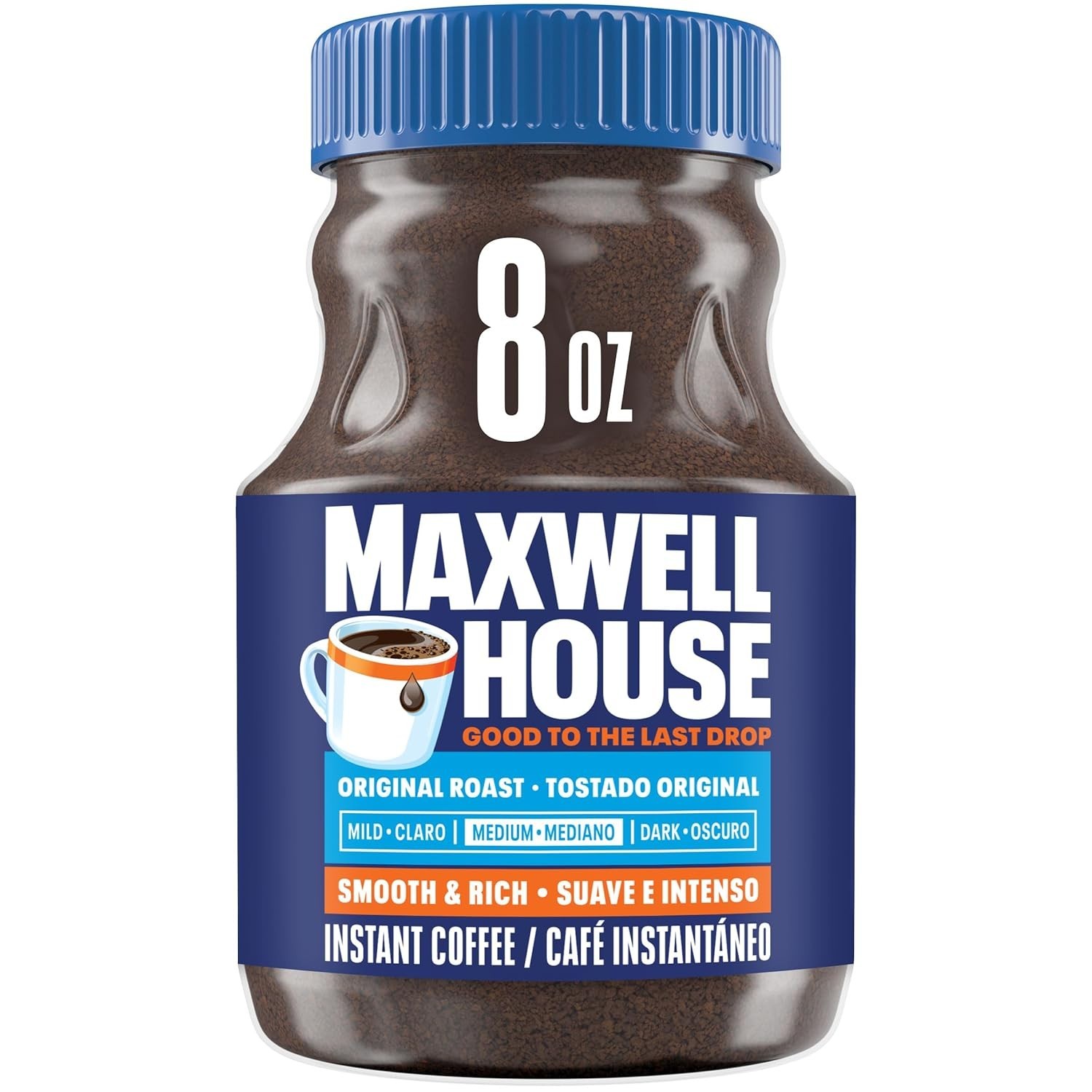 Maxwell House Original Roast Instant Coffee, 8 oz Jar 8 Ounce, Blue