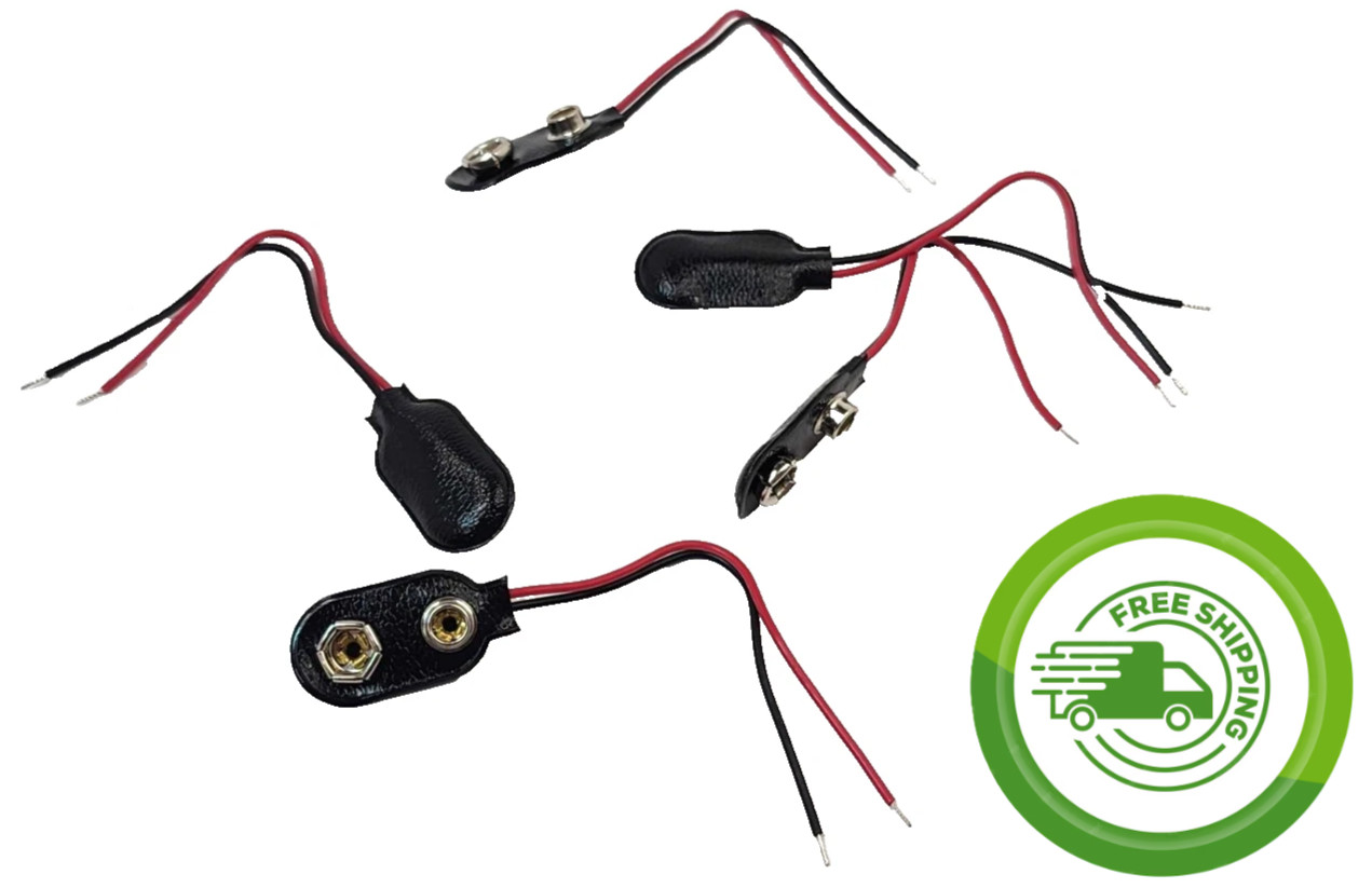 (5 Pack) 9 Volt Power Battery Clip - Wire Snap on Connectors - 3" Length