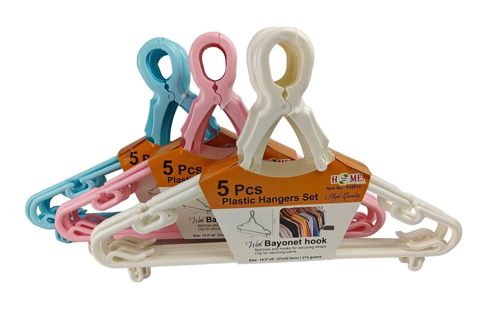 Uniware Plastic Anti Slip Hangers, 15 pcs ( 3 Set ) , Mix Colors