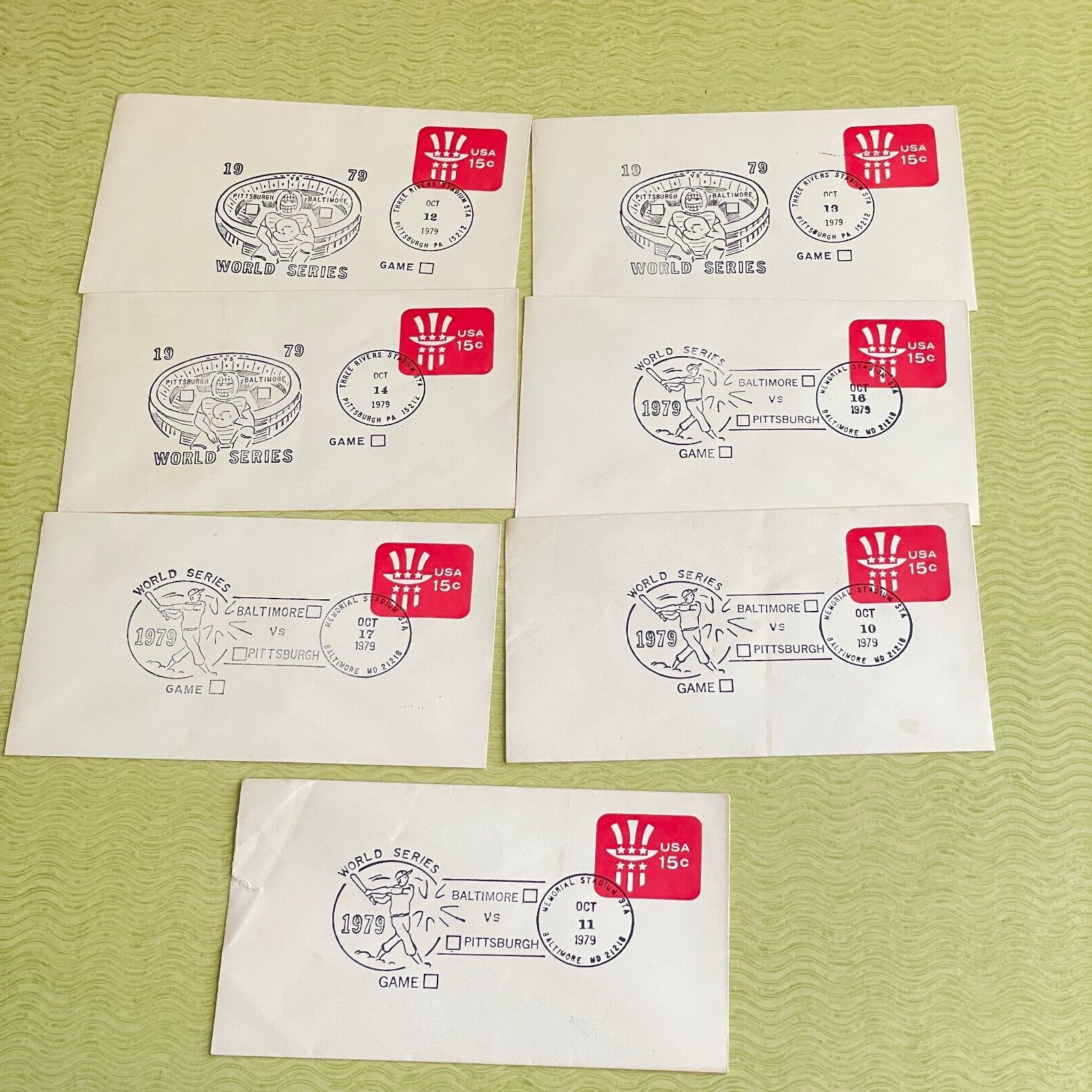 1979 World Series Complete Set of 7 First Day Covers FDC Pirates vs Orioles