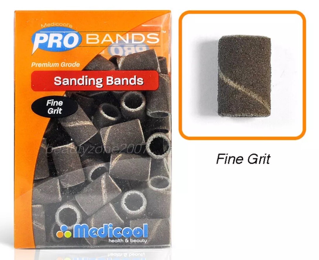 Medicool Nail Acrylic Red Sanding Bands - Fine Grit 100 pcs