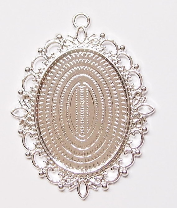 4 of 40x30mm Shiny Silver Oval Loops & Scallops Beaded Pendant Settings 62x48mm