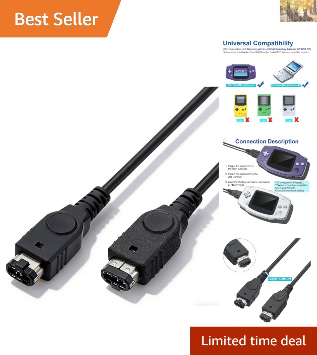 Durable 3.9ft GBA Link Cord - Male-to-Male, Perfect for Multiplayer Gaming