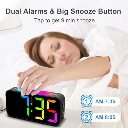 Loud Alarm Clocks for Bedrooms Heavy Sleepers, Digital Clock with Night Rgb