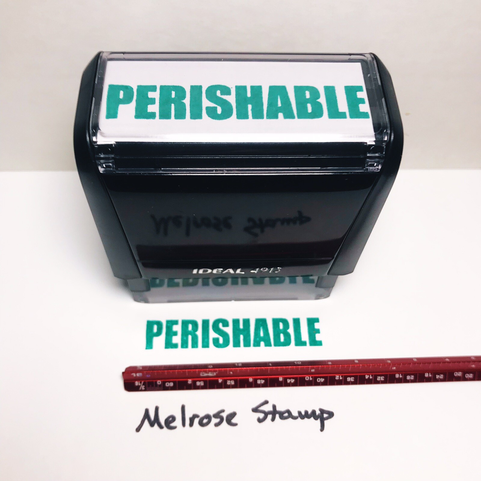 Perishable Rubber Stamp Green Ink Self Inking Ideal 4913