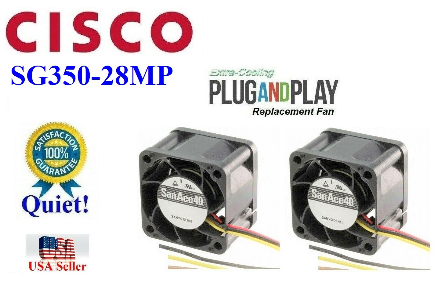 Pack 2x Quiet Replacemet Fans for Cisco SG350-28MP Managed Switch Low Noise
