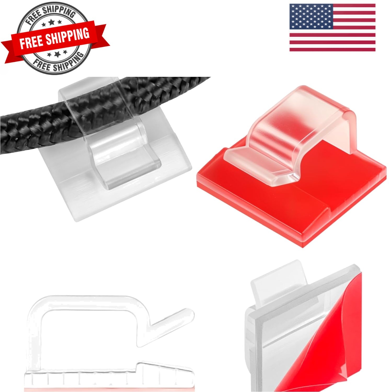 63pcs Clear Cable Management,Adhesive Cable Clips,Cord Organizer Inner Diamet...