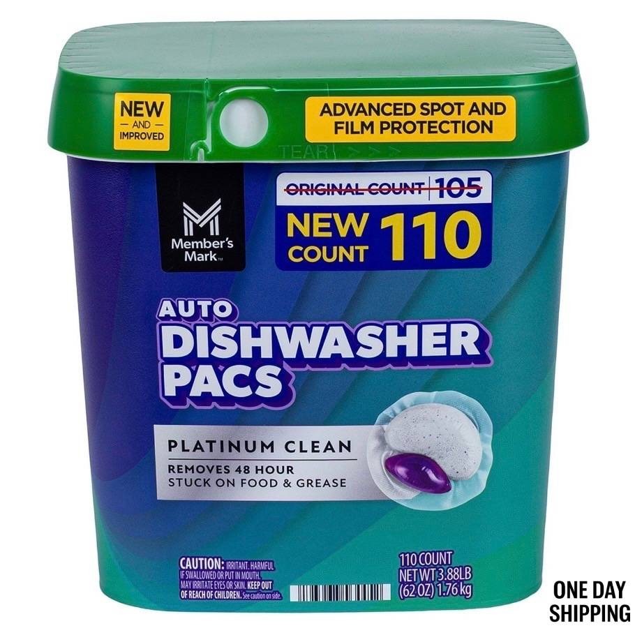Member's Mark Dishwasher Pacs, 110 ct – Platinum Clean, Automatic.