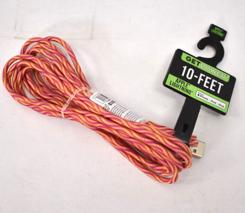 GetPower 10' Braided USB Charging Sync Cable For iPhone Pink/Orange