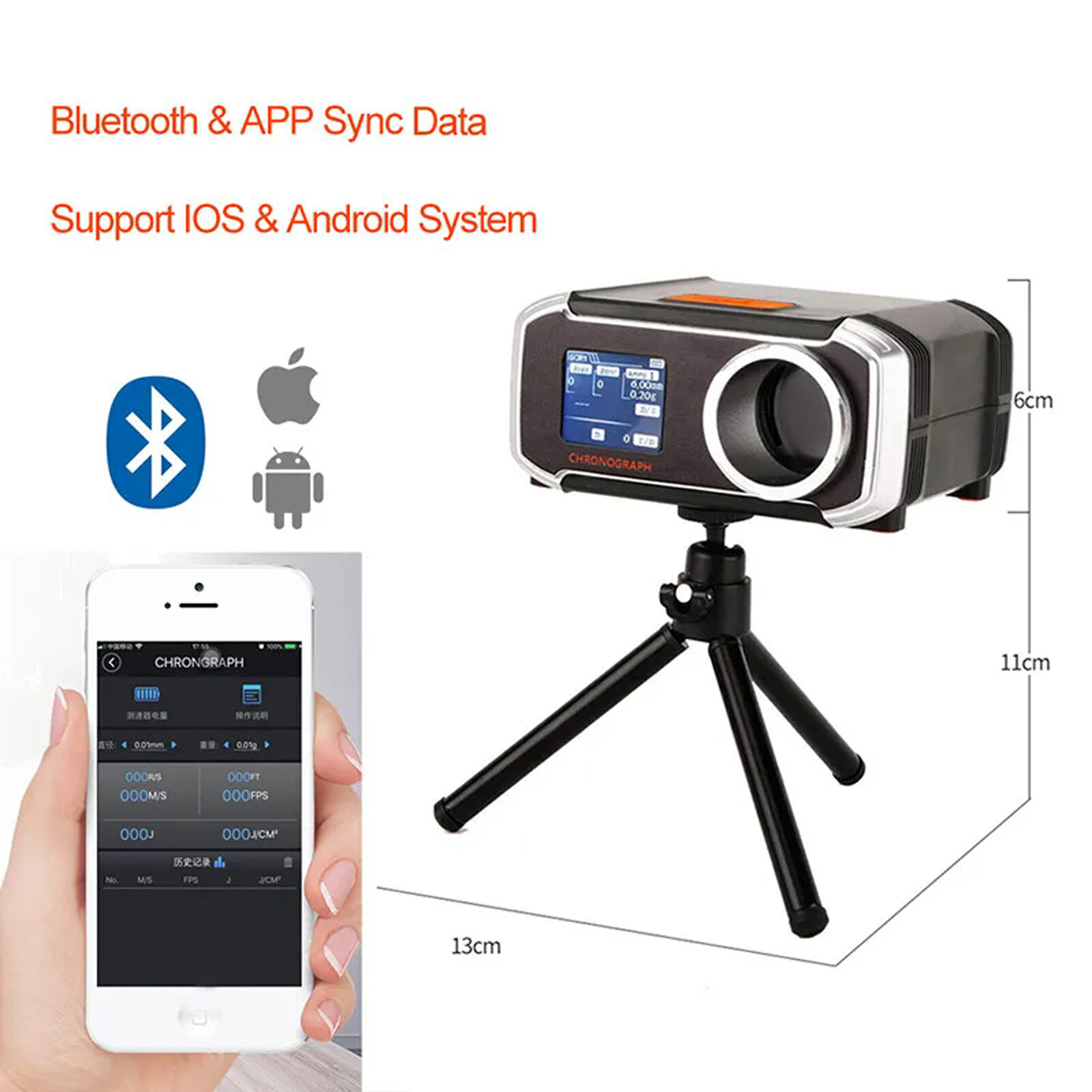 LCD Screen Shooting Chronograph Tester Velometer Speed Bluetooth Connection