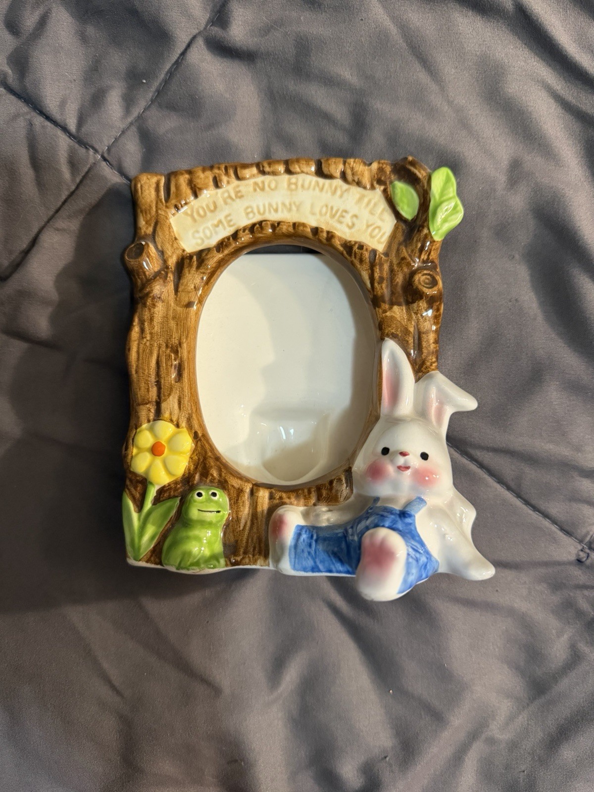 Vintage Enesco Bunny Planter Easter Rabbit Frog Floral Ceramic