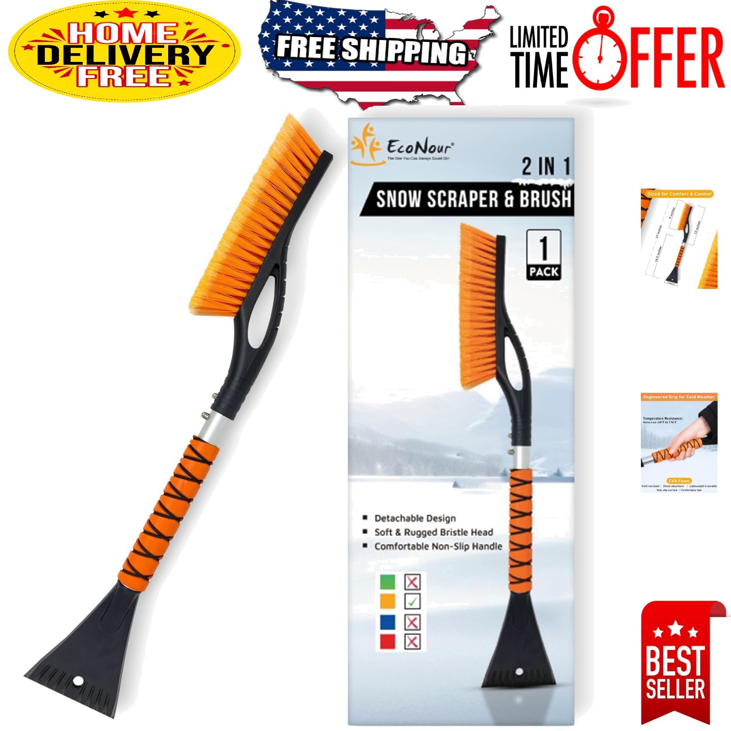 Universal Fit 27" Snow Brush & Ice Scraper for All Vehicles - Winter Essential