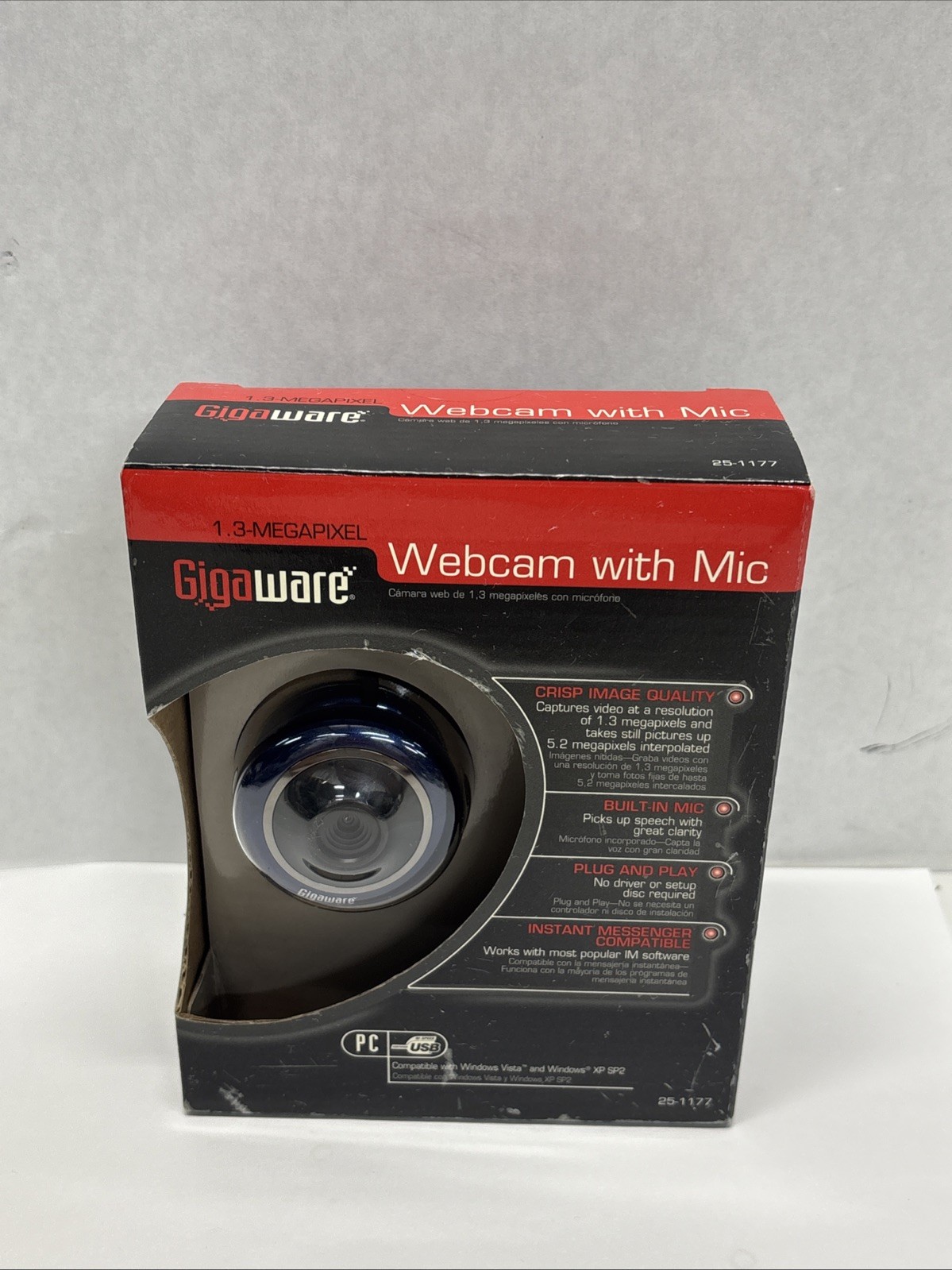 Gigaware 25-1177 1.3MP Webcam with Microphone Brand New Sealed Free-Shipping