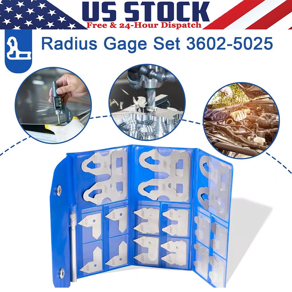 3602-5025 Radius Gauge Set with Holder 0.010'' to 0.500'' Radius Gauge 26 Piece