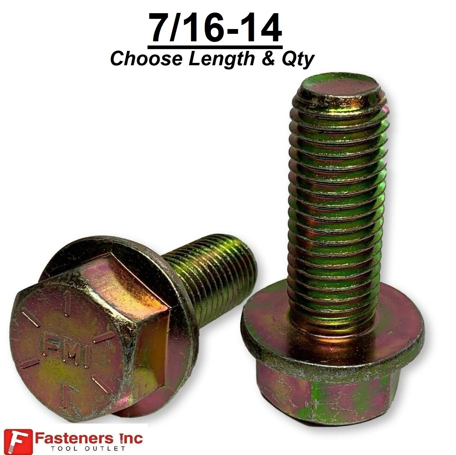 7/16-14 Grade 8 Flange Frame Bolt Yellow Zinc Plated (All Sizes & Qty's) 7/16"