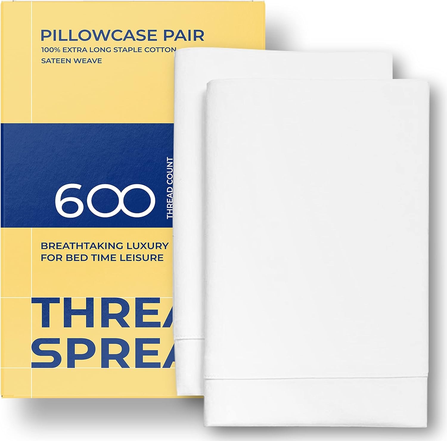 THREAD SPREAD 100% Pure Egyptian Cotton Standard / Queen Pillowcases, White