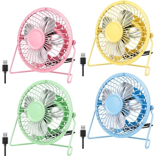 Glooglitter 4 Pcs USB Desk Fan - 360° Adjustable Rotation - Powerful