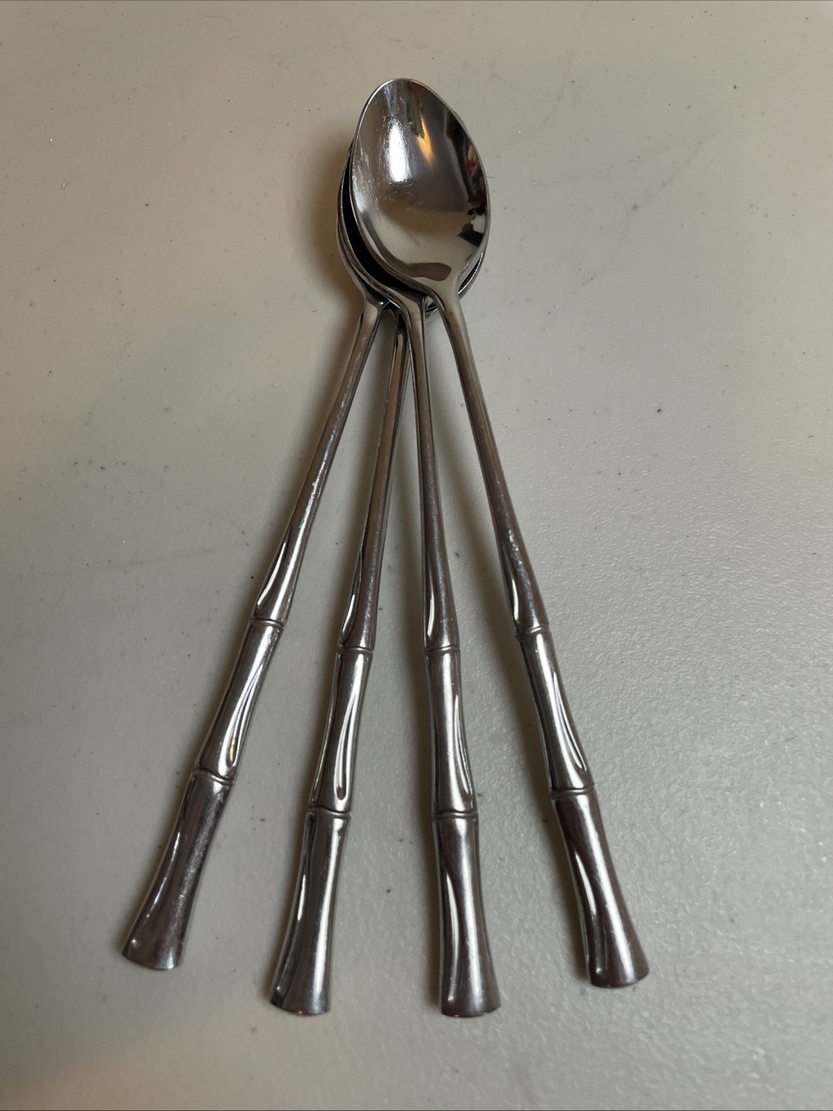 Vintage Oxford Hall Bamboo Stainless Japan Set Of 4 Iced Tea Spoons