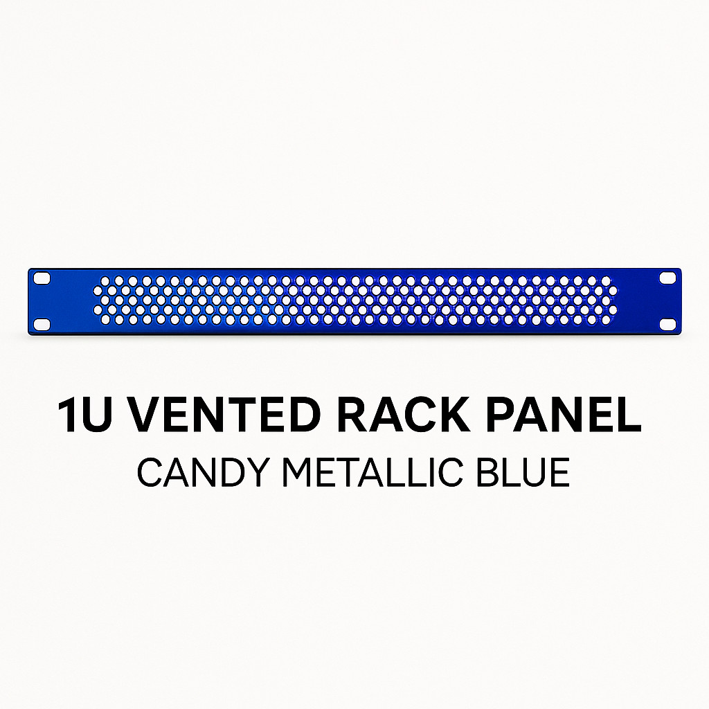Candy Blue 1U Steel Rack Panel – 19” Perforated Faceplate – Custom Finish!