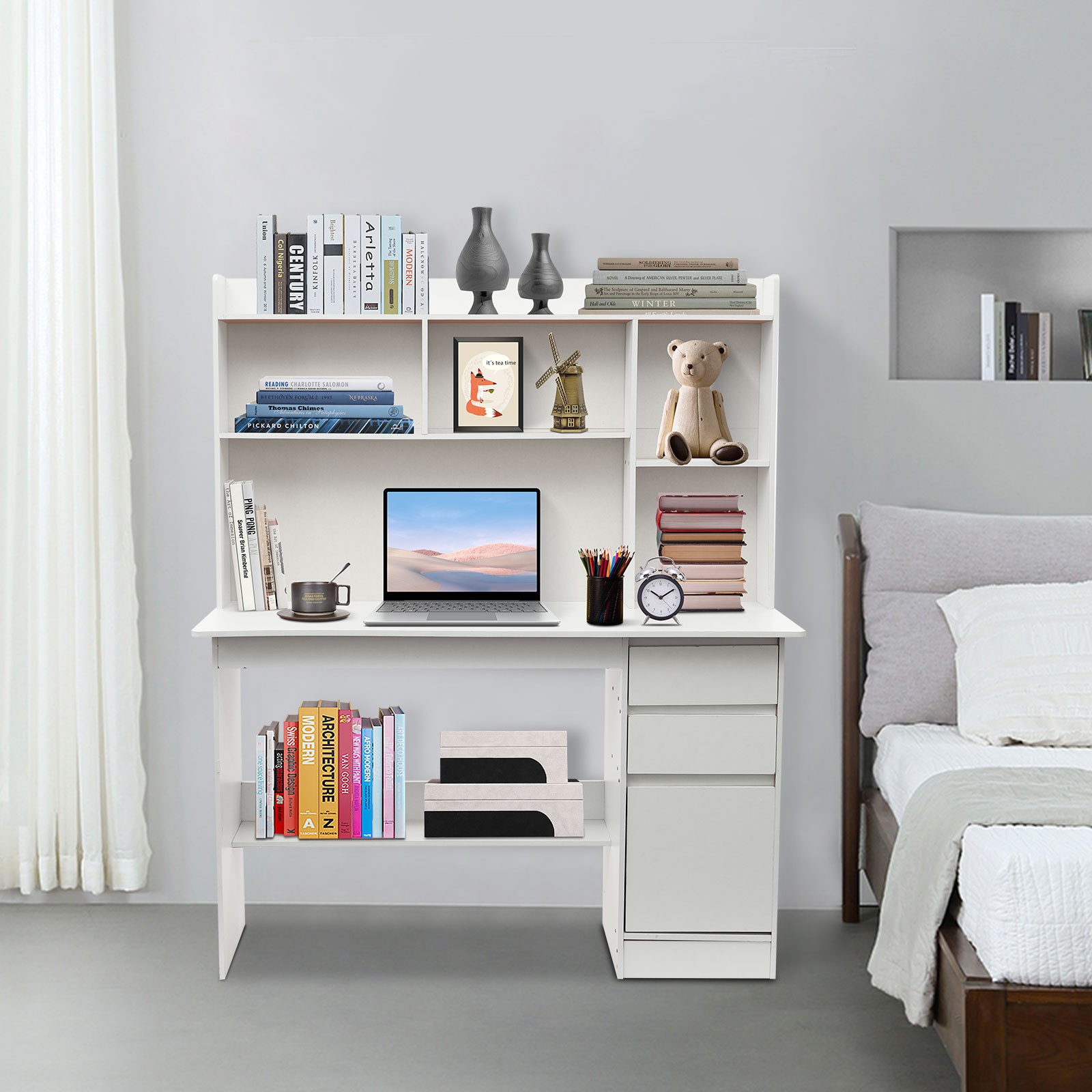 2 Drawers Home Office Desk, Modern Computer Desk, Rectangular Wood Office Desk