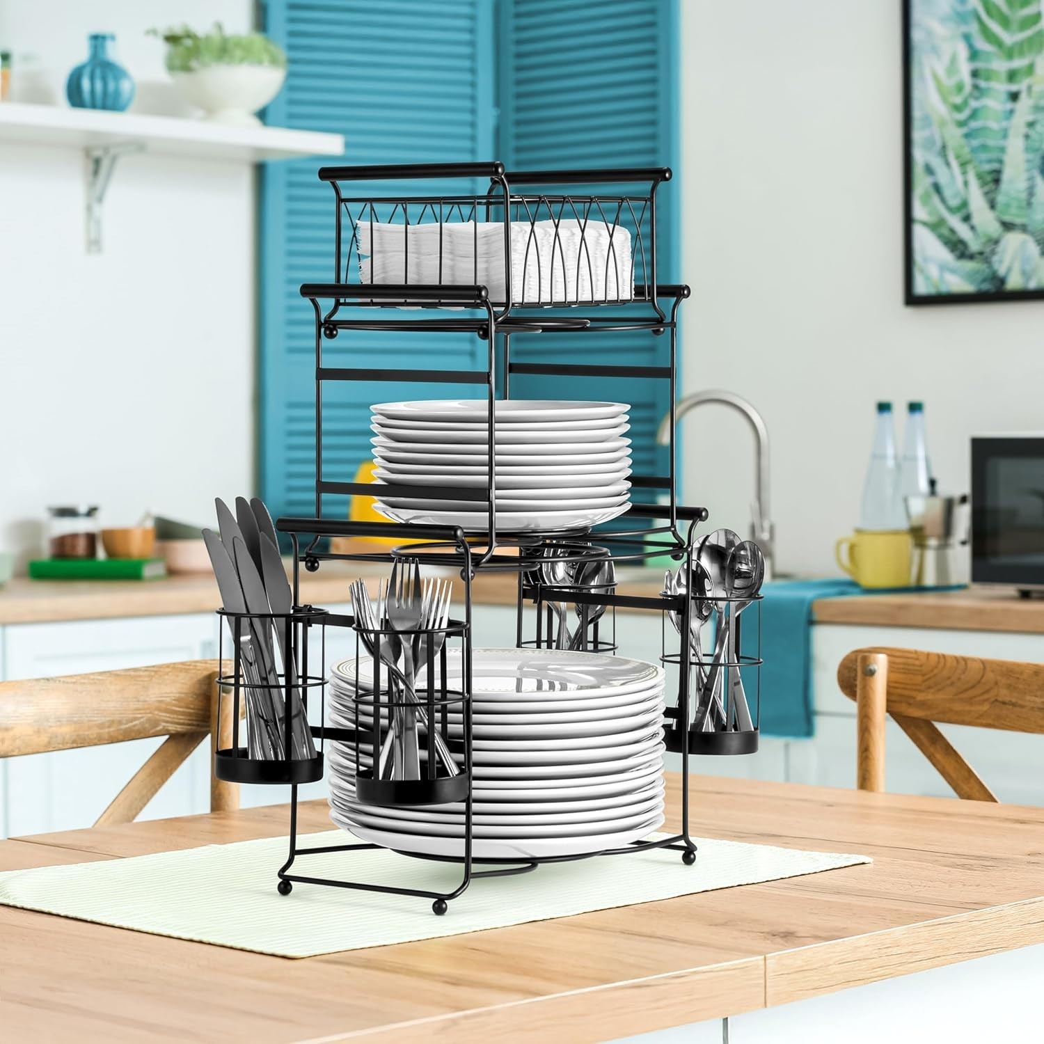 Buffet Caddy — 7-Piece Stackable Set Includes Plate, Napkin, and Silverware Hold