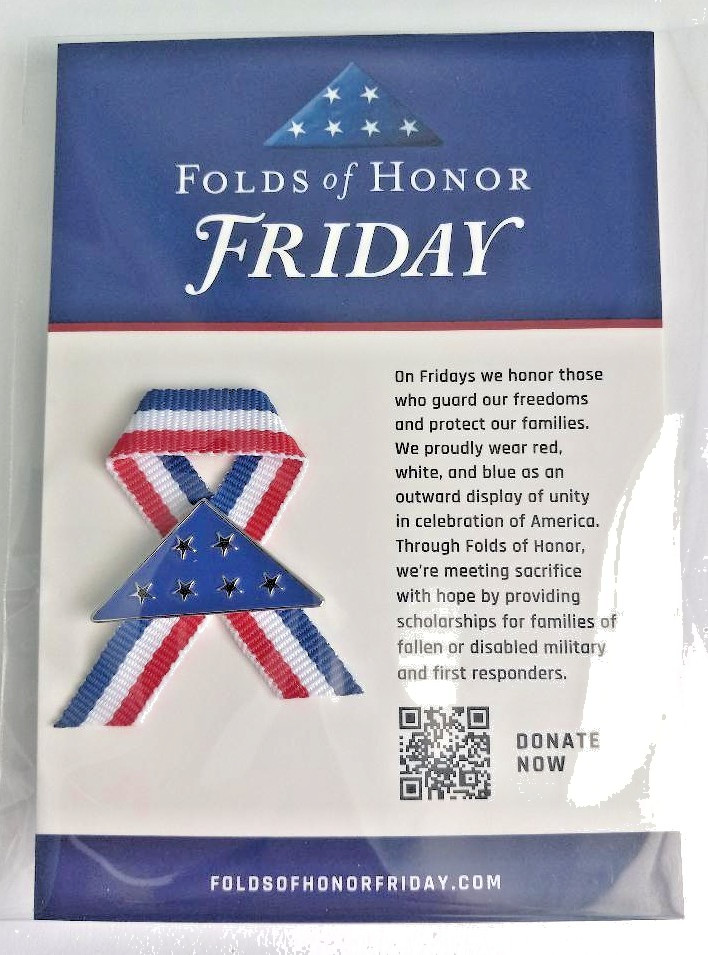 Folds of Honor Friday Patriotic Ribbon Pin USA Support Veterans Red White Blue