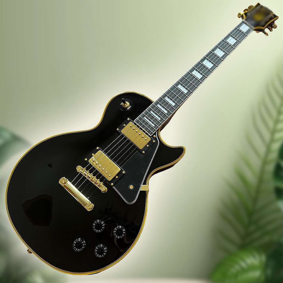 Custom LP Black Beauty Electric Guitar Gold Hardware Yellow Binding and Logo