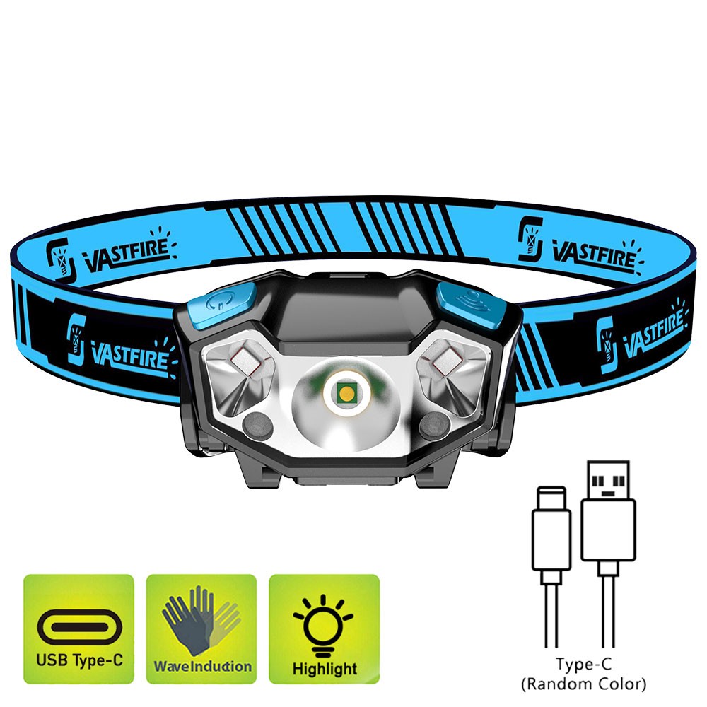 Mini LED Wave Sensor Headlamp Head Torch Red Light USB Rechargeable Work Lamp US