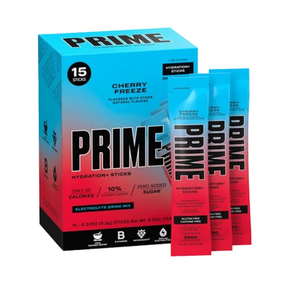 Prime Hydration Sticks Cherry Freeze 15 Sticks Total Zero Sugar Drink Mix