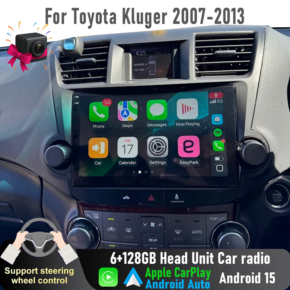 10'' Apple CarPlay 6+128GB Auto Head Unit Car radio For Toyota Kluger 2007-2013