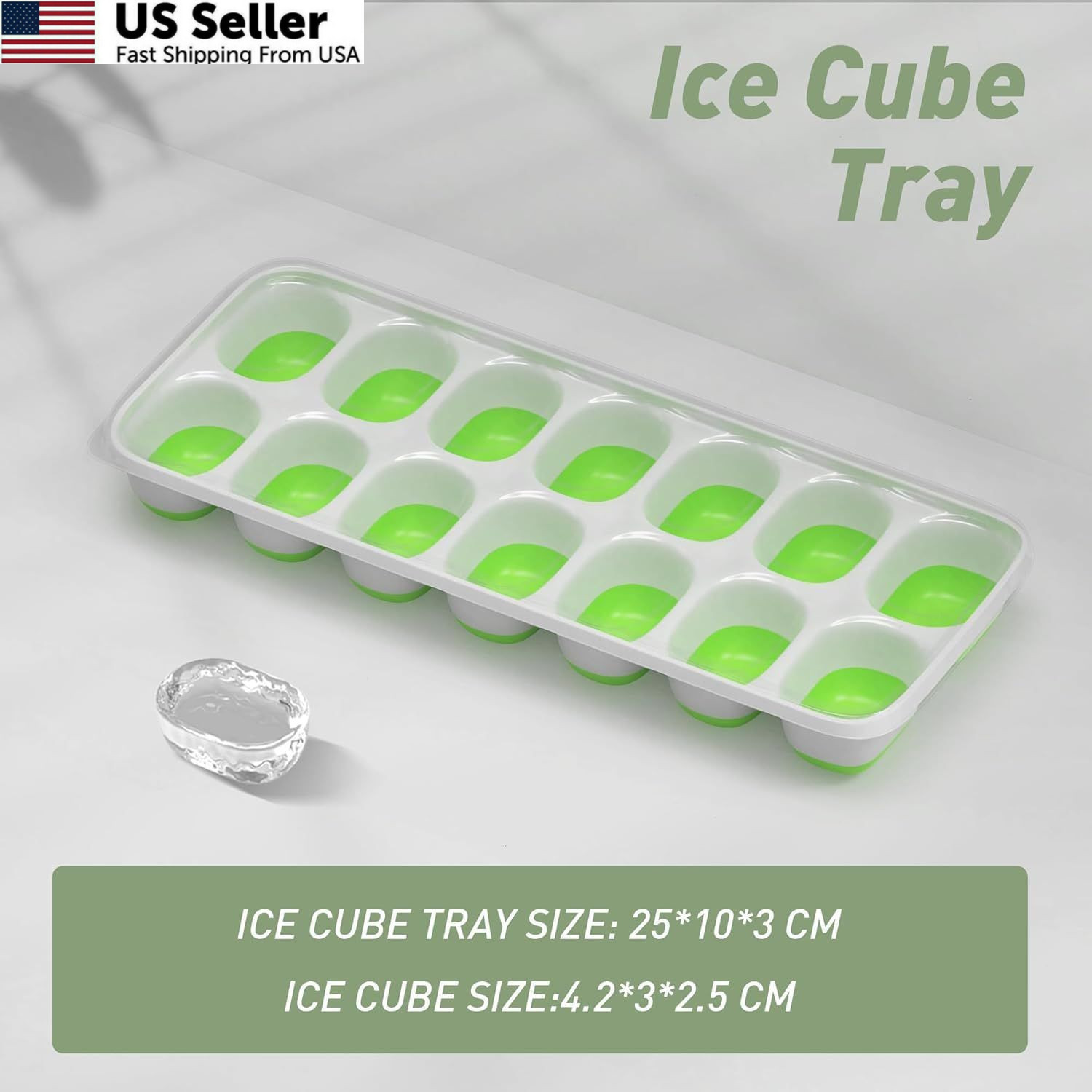 ChefAide 4‑Pack Ice Cube Trays with Lids, 56‑Cube Tray 4 Pack, Green