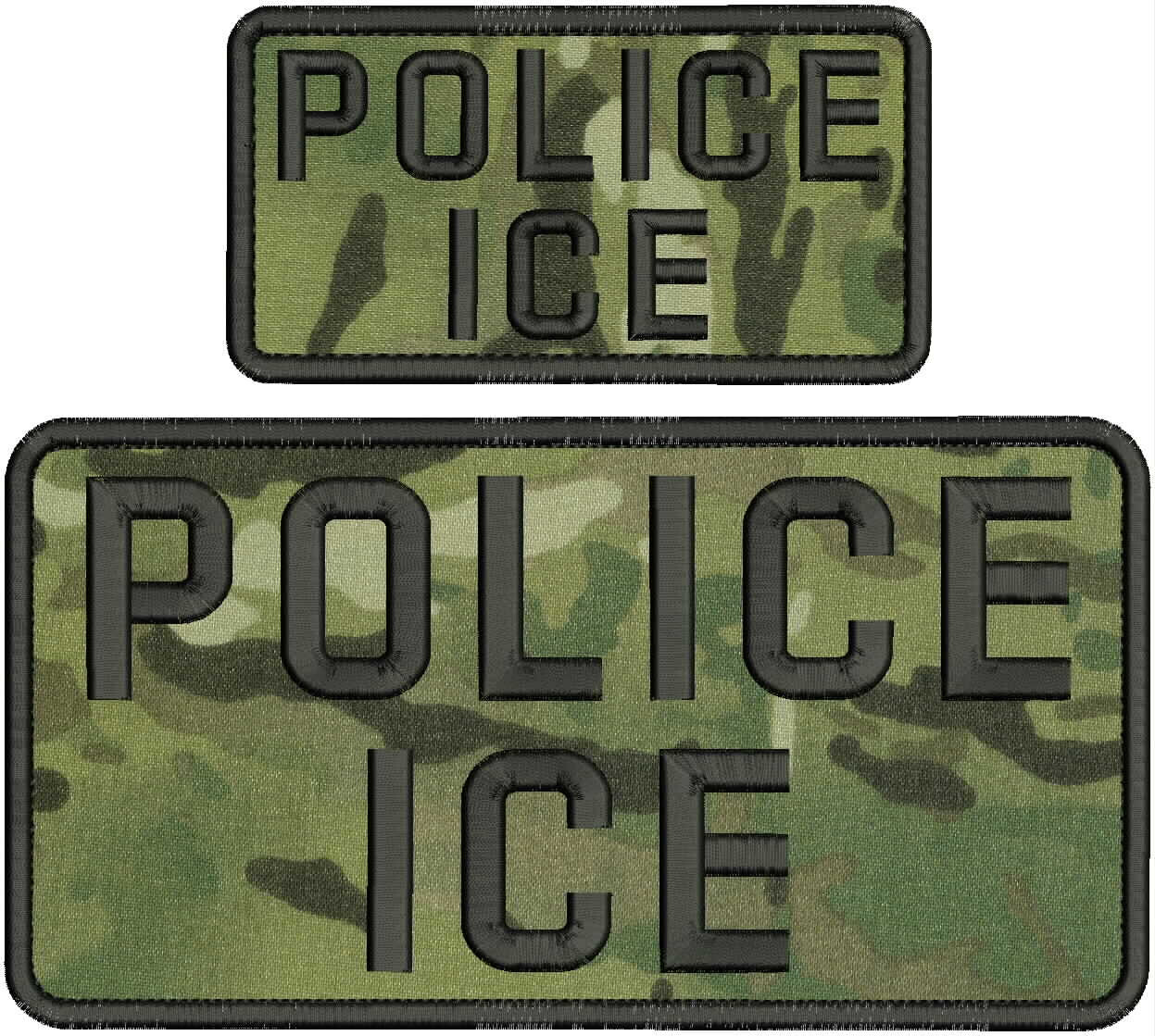 POLICE I C E EMBROIDERY PATCH 5X10 AND 2.5X5 HOOK ON Back multicam/blk