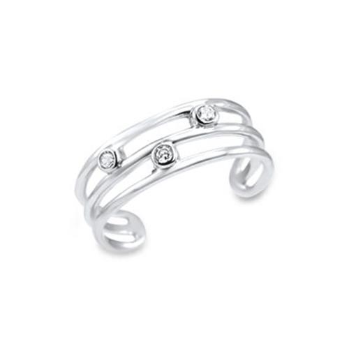 10KT Solid White Gold Adjustable Toe Ring Triple Cubic Zirconia CZ Stone
