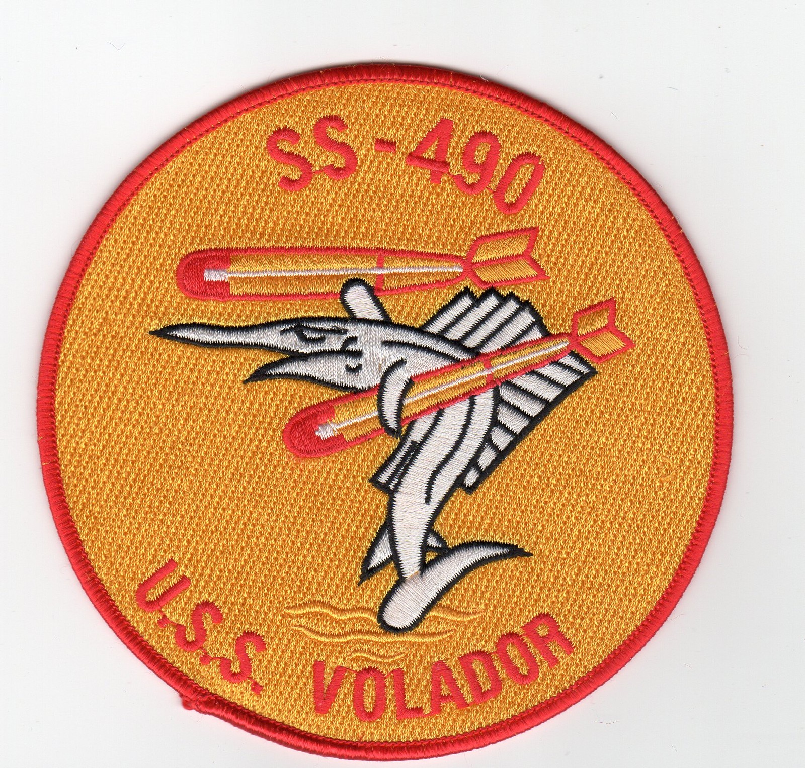 USS Volador SS 490 - Gold Color Fish Throwing Torpedo BC Patch Cat No B797