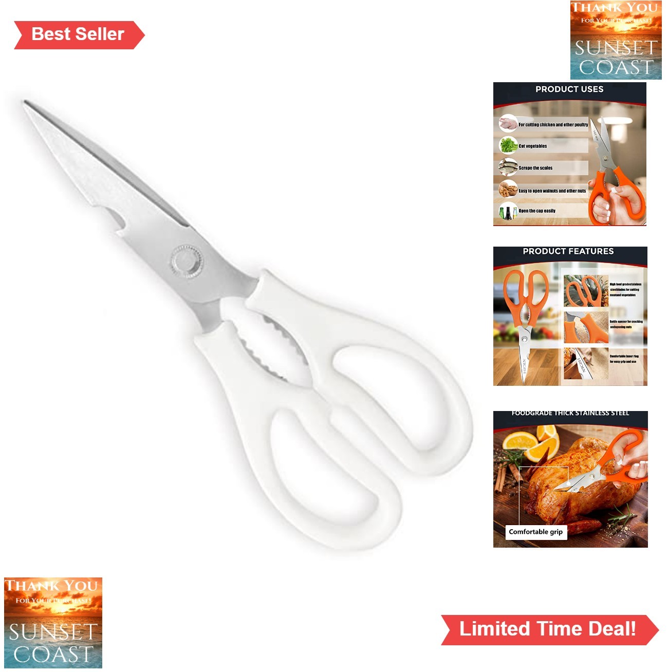 Kitchen Shears Heavy Duty Stainless Steel Poultry Scissors Ambidextrous