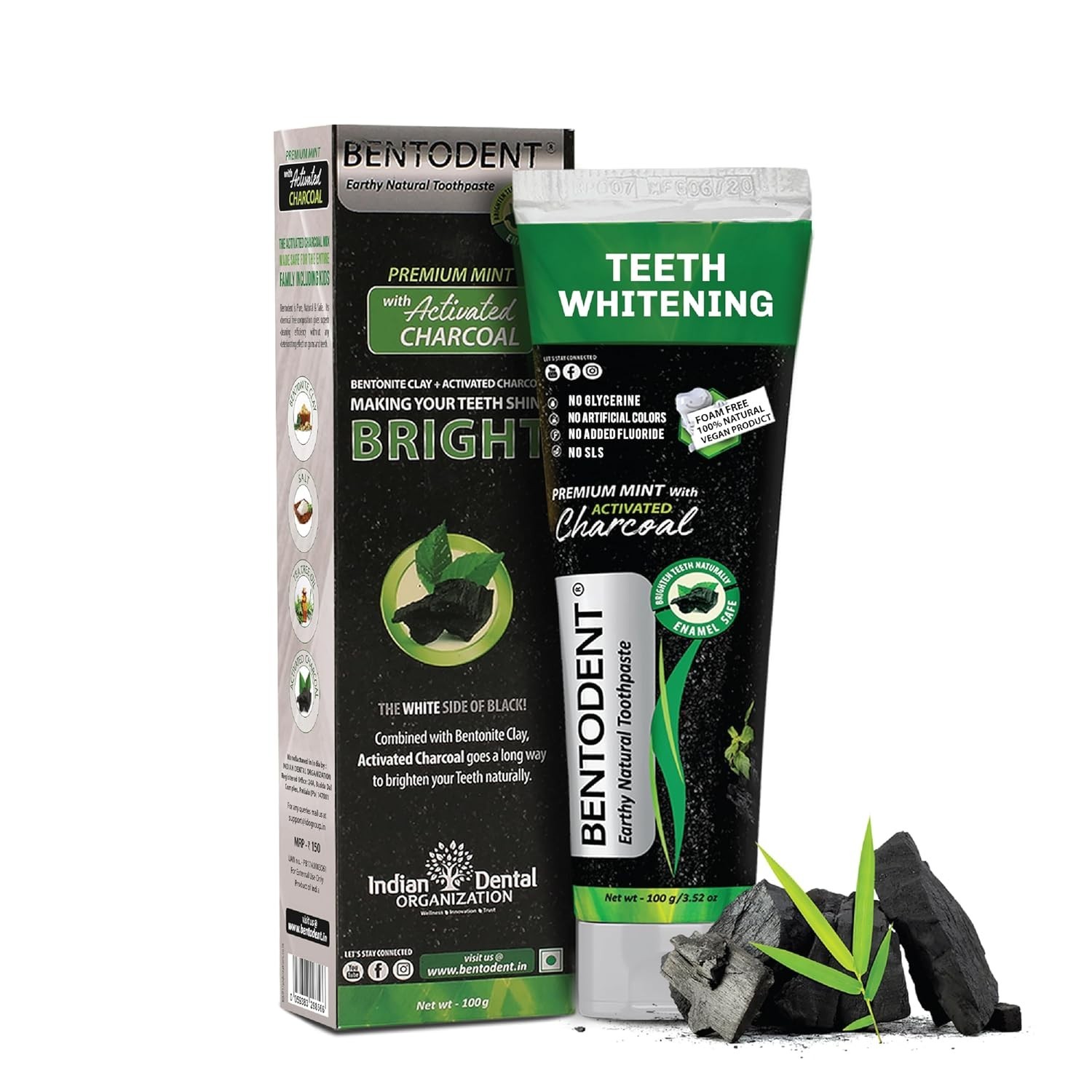 Bentodent Natural Activated Charcoal Toothpaste for Teeth Whitening 100 gm