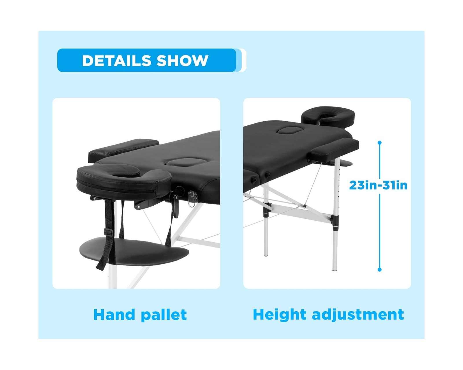Massage Table Portable Massage Bed 3 Folding 73 Inch Height Adjustable Alumin...