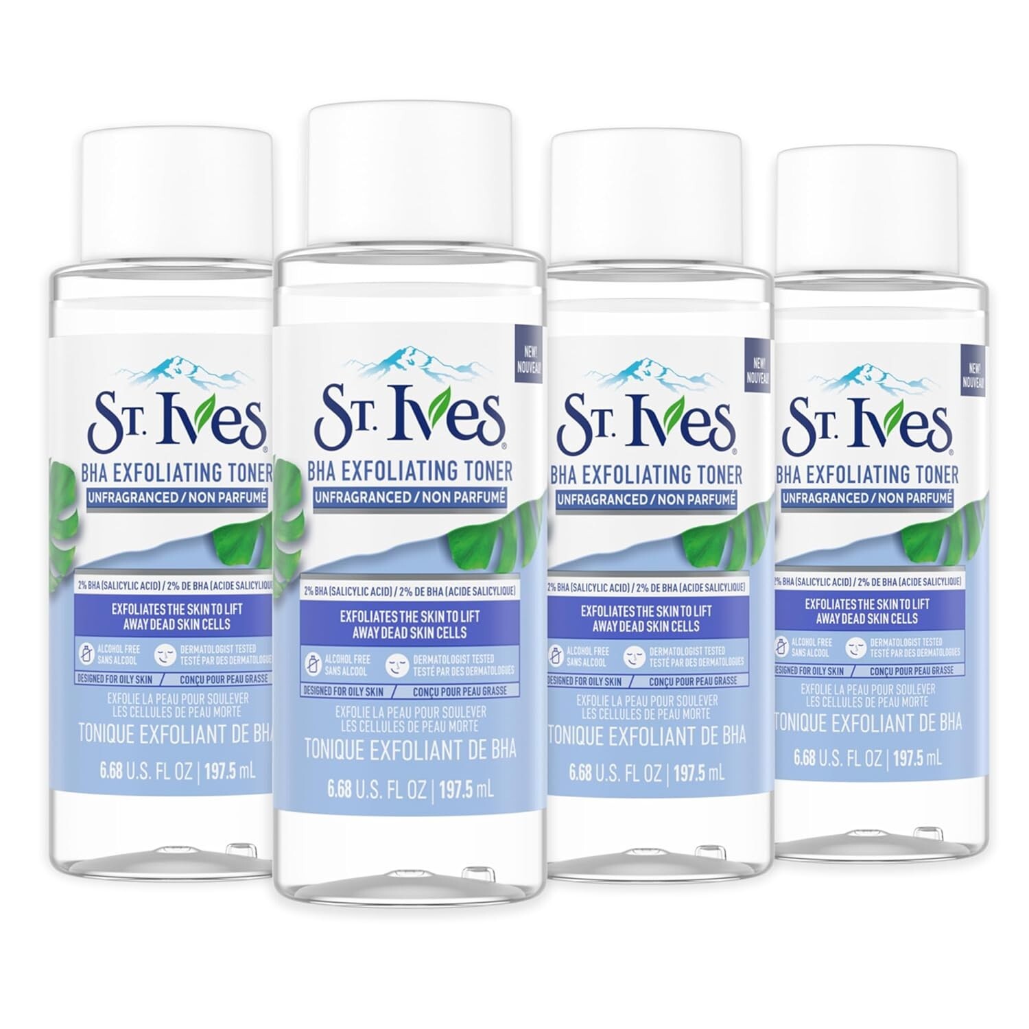 St. Ives Unfragranced BHA Skin Exfoliating Vegan Toner, 6.68 fl oz (Pack of 4)